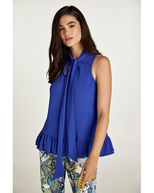 Conquista Blue Electric Tie Detail Top With Frills