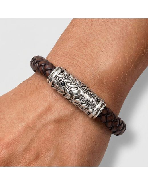 Daneila Léon Black Sterling Leather Bracelet With Diamonds for men