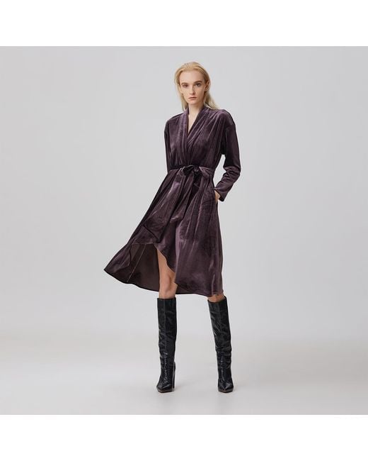 Smart and Joy Black Wrap Velvet Dress And Ruffle Hem