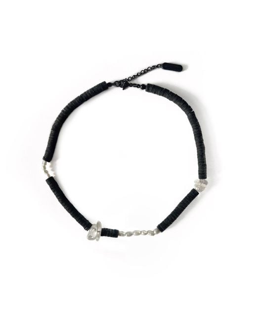 WAIWAI Black Leather Necklace With Pearls And Clear Quartz Crystals
