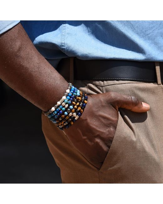 Addicted Blue Relax Sterling Bracelet With Tiger's Eye Agate & Mashan Jade for men