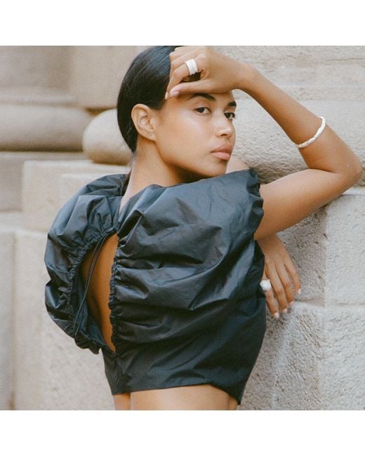 Audrey Vallens Black All-Gen Gathers And Volume Top