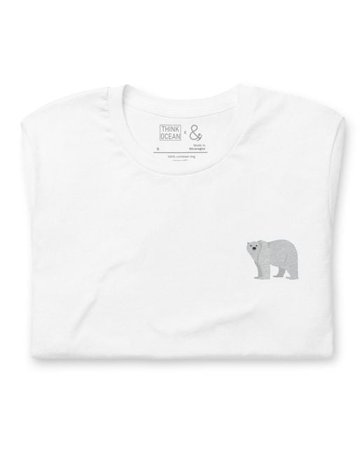 Anchor and Crew White Think Ocean Polar Bear Aspirations Cotton Embroidered T-Shirt for men