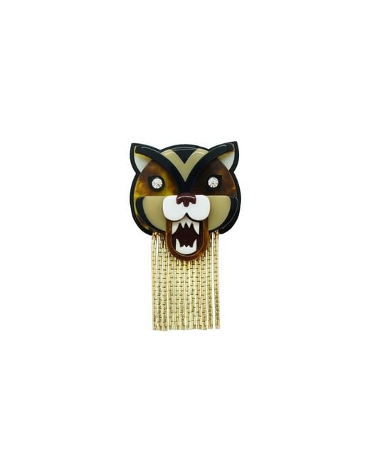 Gissa Bicalho Brown Handmade Acrylic Brooch Tiger