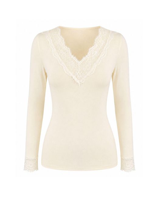 Luella Fashion Natural Neutrals Lace V-Neck Base Layer Ivory