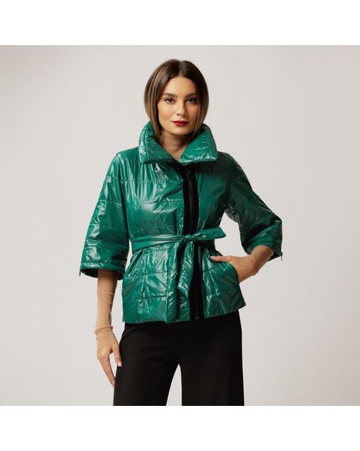concept A trois Green Emerald Short Jacket With Zippers On The Sleeves And A Drawstring