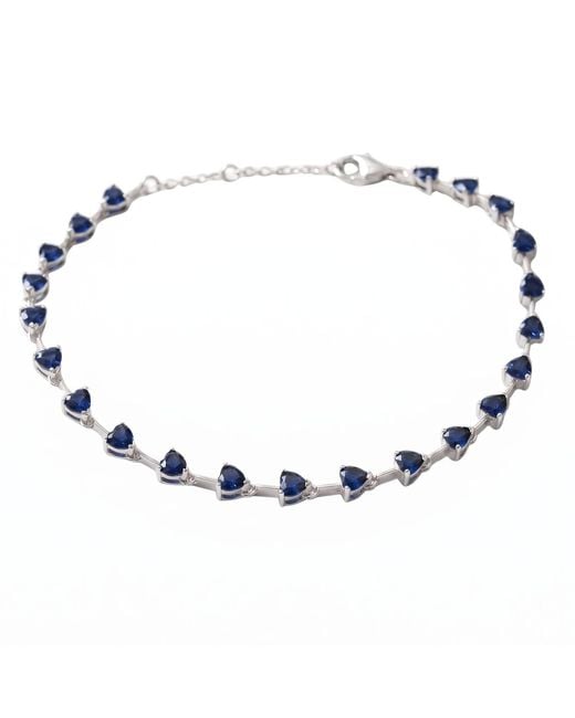 Harfi Blue Sterling Sapphire September Birthstone Heart Tennis Bracelet