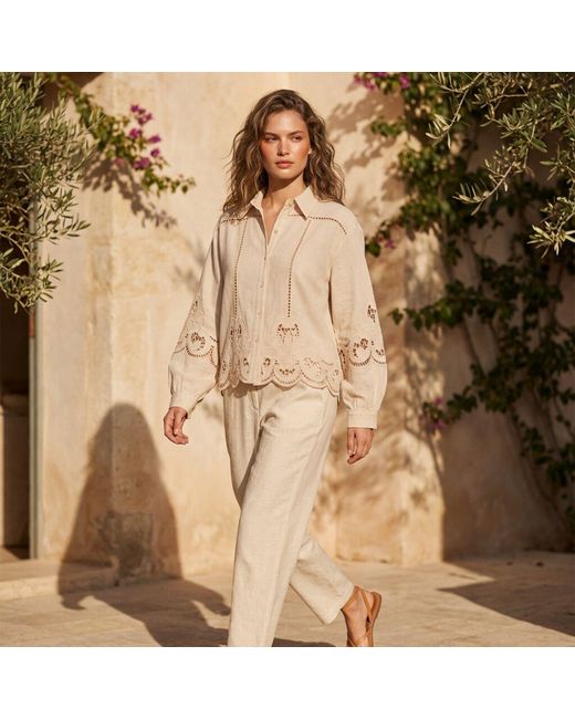 LAtelier London Natural Neutrals Laser-Cut Embroidered Cotton Shirt