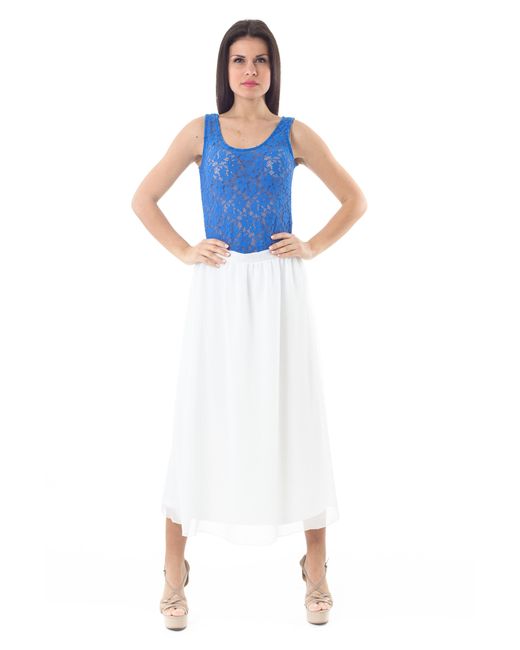 Conquista Blue Sleeveless Stretch Lace Top