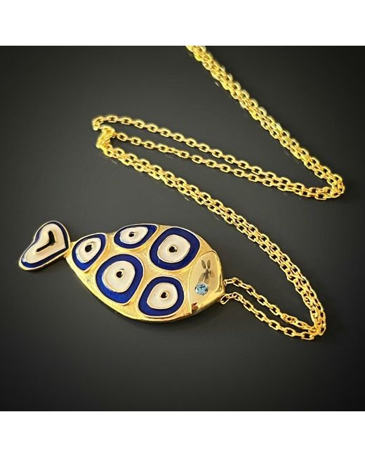 Ebru Jewelry Black Evil Eye Fish Necklace