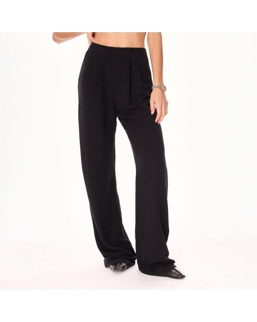 Mandragora Black Linen And Viscose High-Waisted Pants With Flowing, Wide Legs -Ora