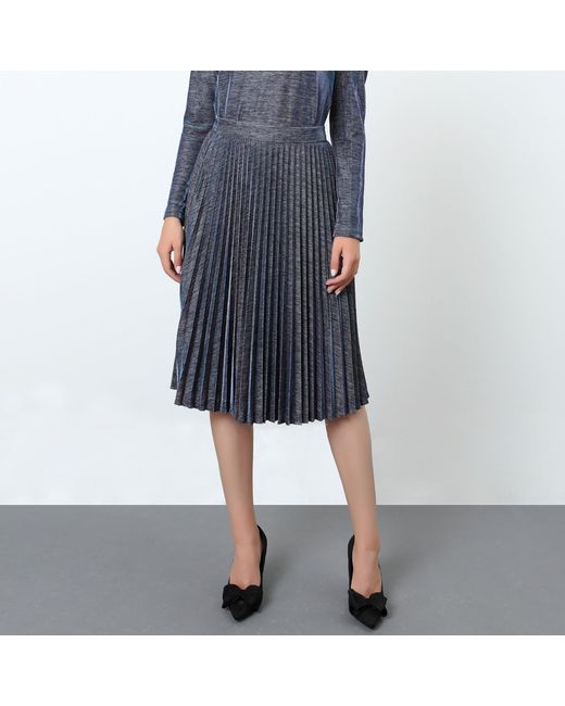 Smart and Joy Gray Knee Length Shiny Pleated Skirt