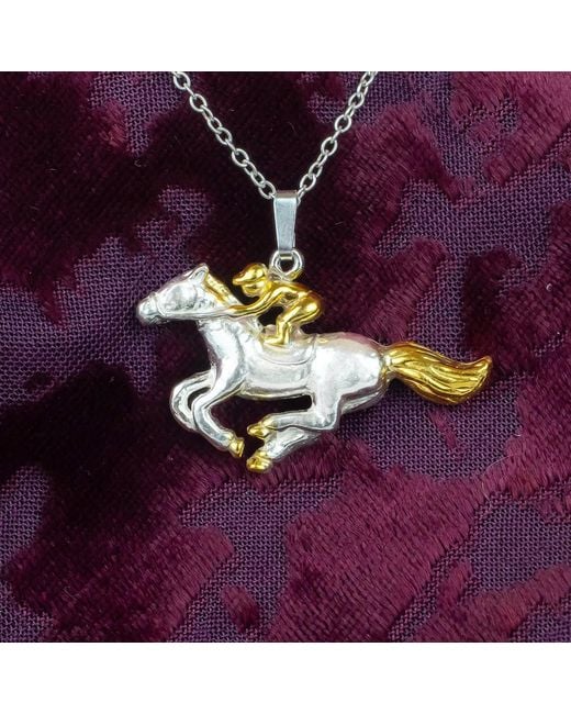 Simon Kemp Jewellers Metallic Horse And Jockey Pendant Eighteen Carat On Solid Sterling