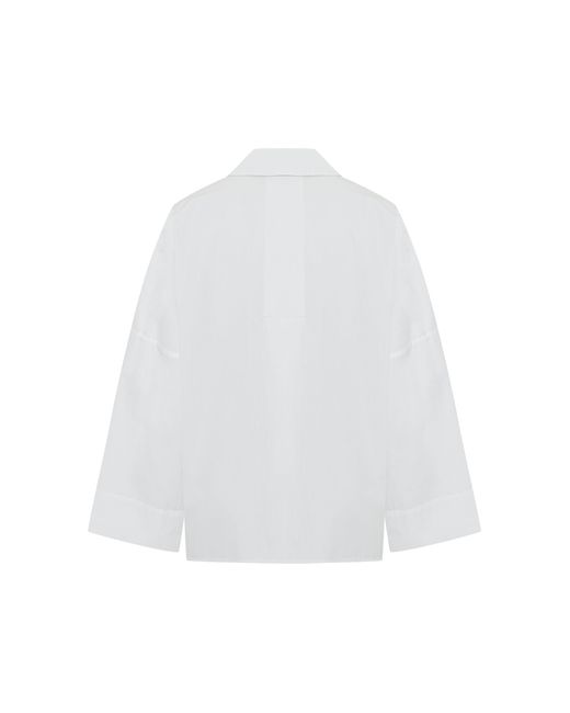 Exquise White Lucia Collared Poplin V-Neck Blouse