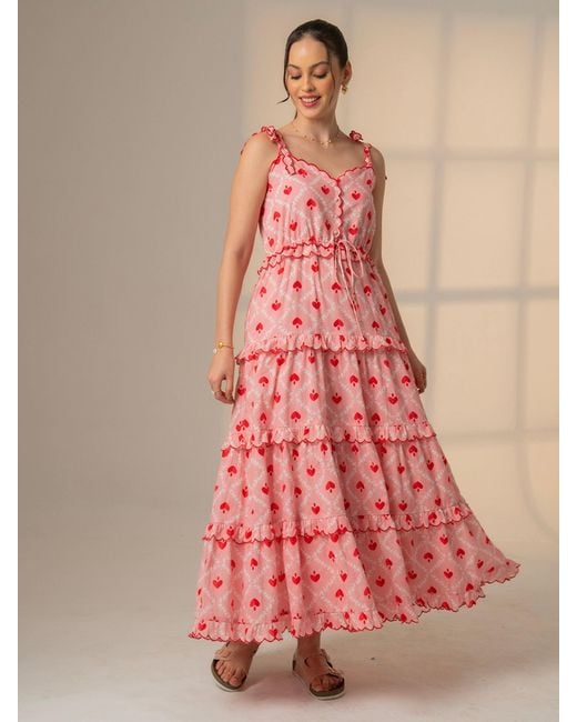 Rose & Nancy Alice Heart Print Tiered Maxi Dress