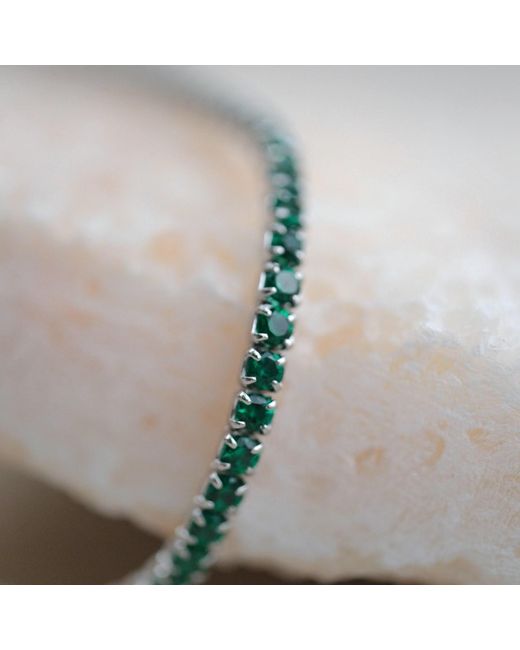 Harfi Metallic Emerald Gemstone Sterling Tennis Bracelet