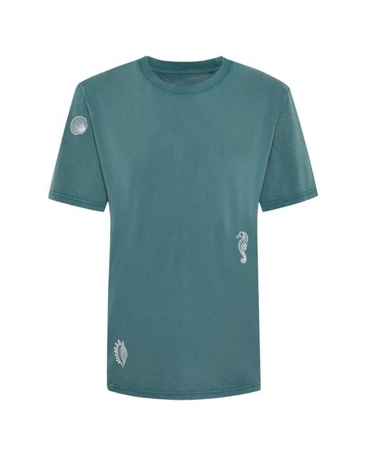 INGMARSON Blue Shell Embroidered Organic Cotton T-Shirt for men