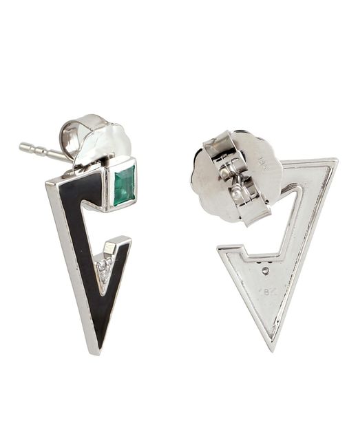 Artisan Green 18K Enamel, Emerald & Diamond Geometric Drop Earrings