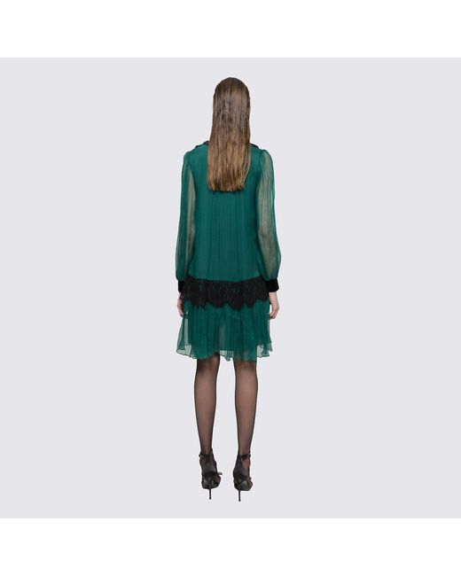 Nissa Green Lace Insert Silk Midi Dress