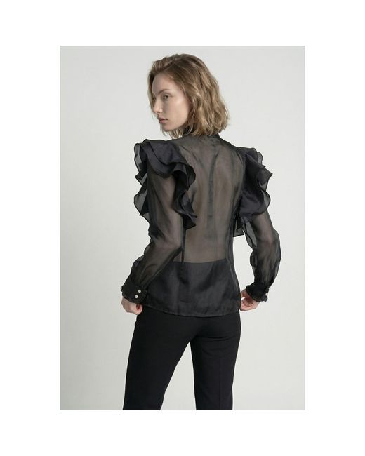 Modenaire Black Sheer Ruffle Blouse With Statement Bow