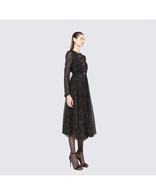Nissa Black Lace Insert Chiffon Midi Dress