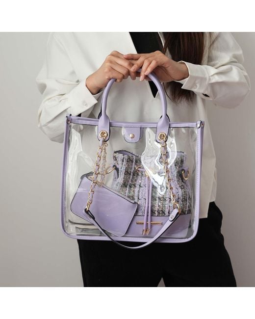 Mkf Collection - J'omor White Diva Pvc Tote Bag With Tweed Bucket Bag