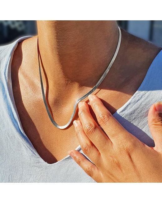 Harfi Metallic Herringbone Flat Snake Chain Necklace
