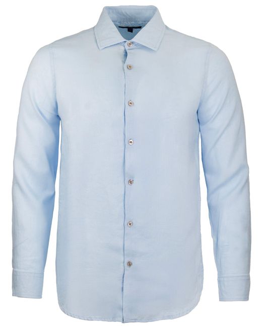 Lords of Harlech Blue Lionel Linen Button Down Shirt for men