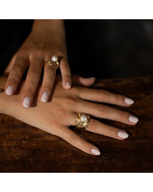 Ebru Jewelry Metallic Royal Pearl Crown Ring