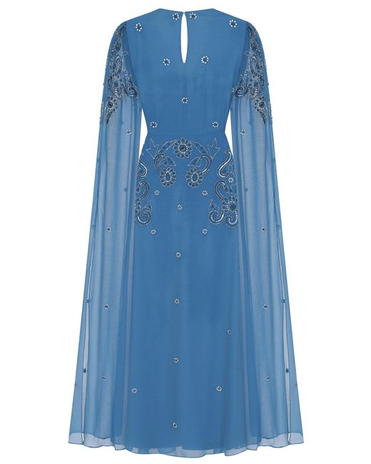 Frock and Frill Blue Laelia Embellished Maxi Dress With Cape Sleeves