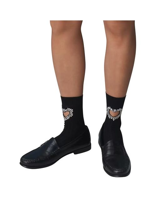 HIGH HEEL JUNGLE by KATHRYN EISMAN Black Gem Crystal Heart Sock