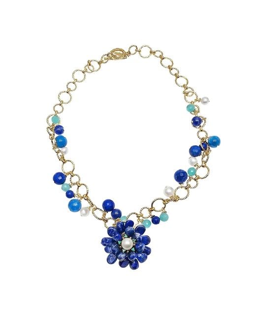 Farra Blue Removable Flower Lapis Brooch Pendant Statement Necklace