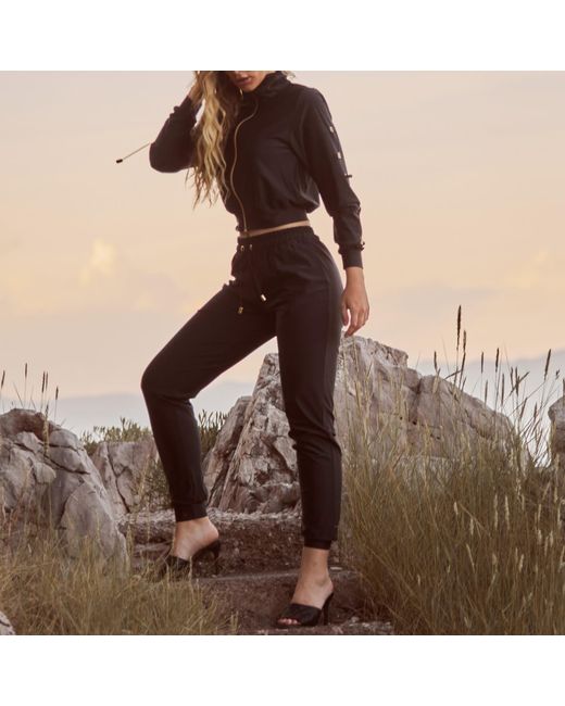 ANTONINIAS Blue Elegant Sweat Pants With Golden Details