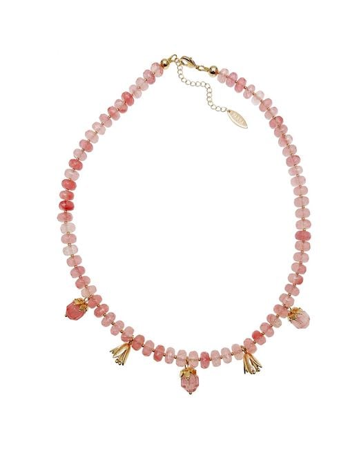 Farra Red Watermelon Quartz Dangle Statement Necklace