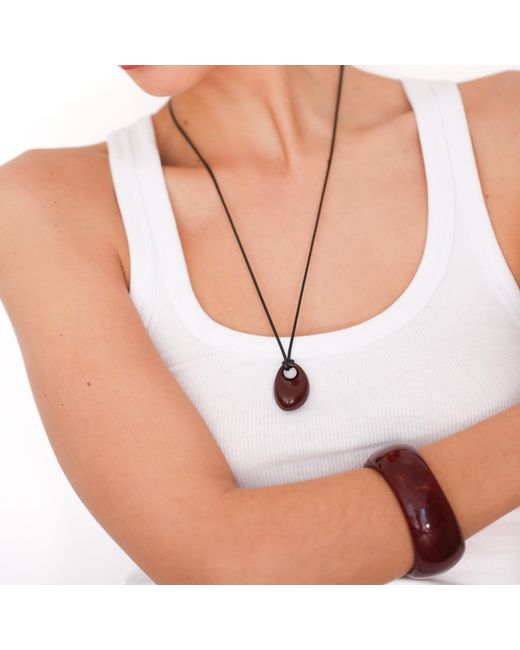 Miss Cecilia Red Oval Pebble Cord Necklace
