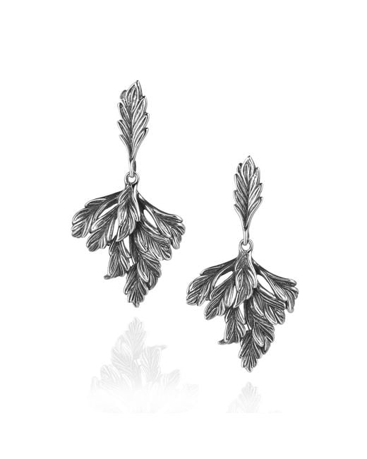 Unaloe Metallic Sterling Leaf Drop Earrings – Nature Inspired Statement Earrings – Handmade Italian Jewelry For