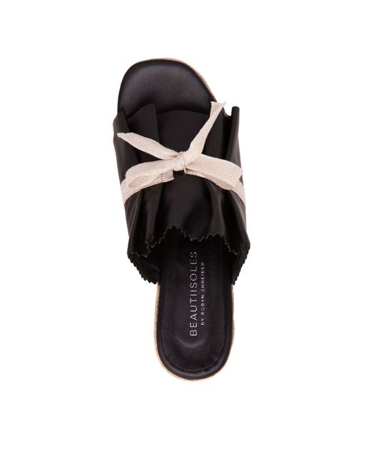 Beautiisoles by Robyn Shreiber Made in Italy Black Noelle Leather Slide Comfortable & Chic Wedge Platform Espadrille For Work Or Pool Sandal