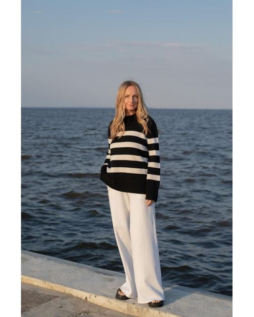 SALANIDA Black Marina Striped 100% Merino Sweater