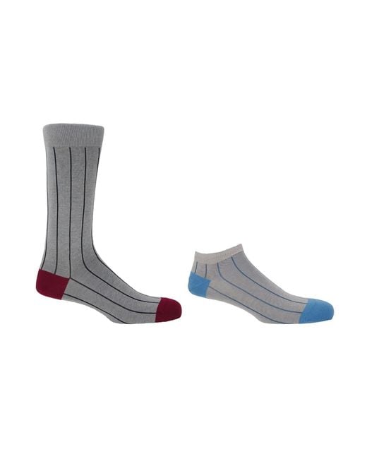 Peper Harow - Made in England Blue Pin Stripe Luxury Crew & Trainer Socks Bundle for men