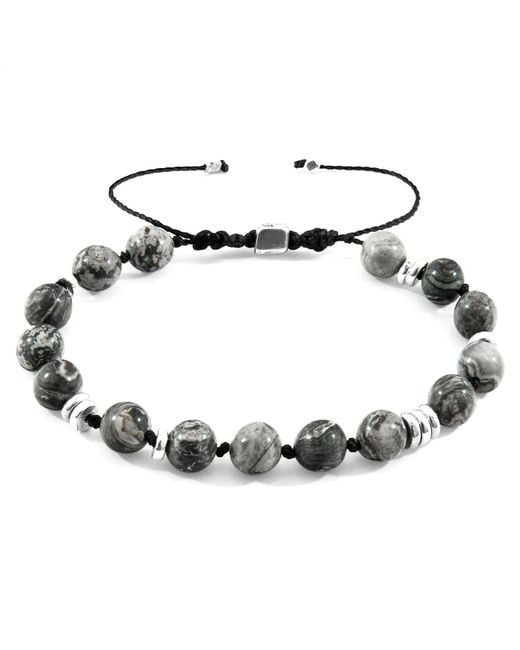 Anchor and Crew Gray Jasper Agaya & Stone Beaded Macrame Bracelet for men