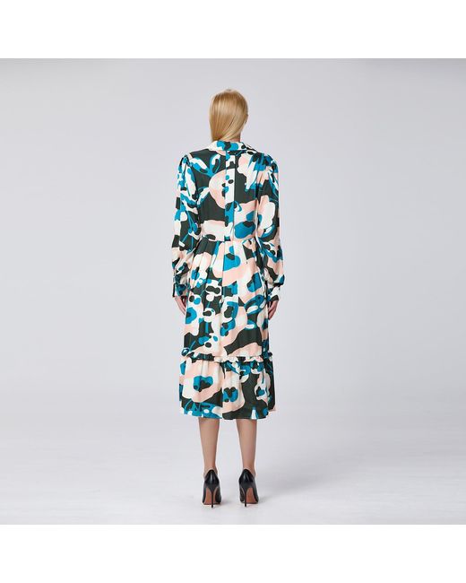 Smart and Joy Green Macro Abstract Print V Neck Dress