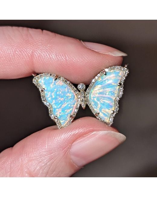 KAMARIA Blue Prism Opal Butterfly Necklace With Diamonds