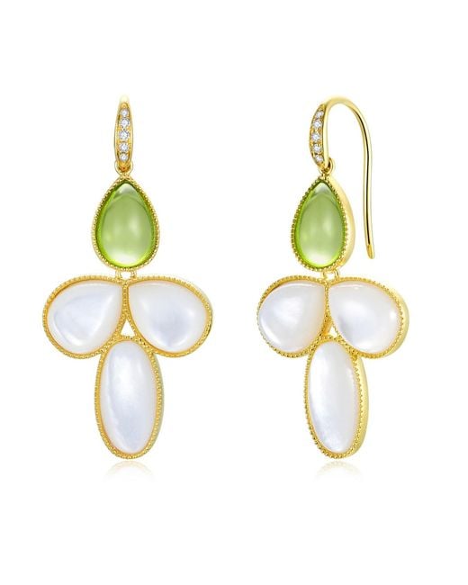 Kai Fine Jewelry Blue Solid Natural Peridot & Mother Of Pearl Diamond Snowdrop Flower Convertible Drop Earrings