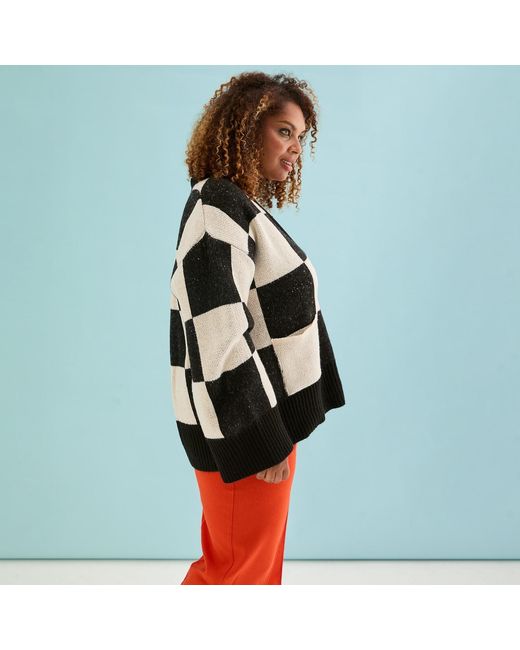 Cara & The Sky Black Candice Checked Oversized Chunky Cardigan