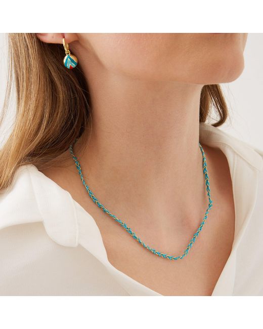 Spero London Blue Handmade Rope Braided Sterling Beaded Chain Necklace