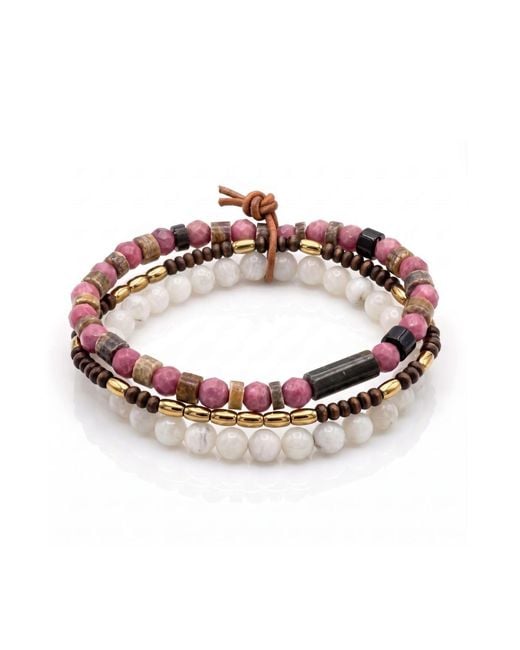 Jaredjamin Pink Cassian Jasper & Pearlescent Quartz Stackable Bracelet Set for men