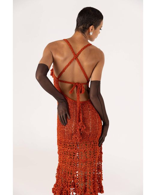 Andreeva Red Chrysanthemum Terracotta Handmade Crochet Dress