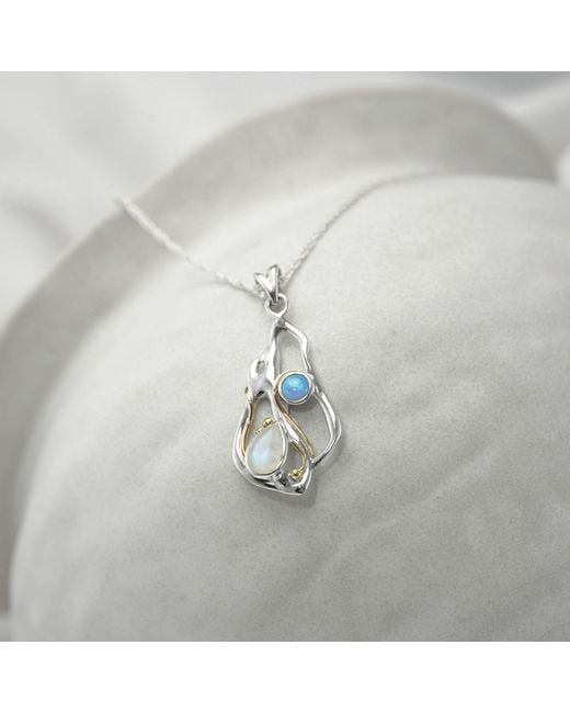 Isla Silver Metallic Handmade Moonstone & Opal Pendant