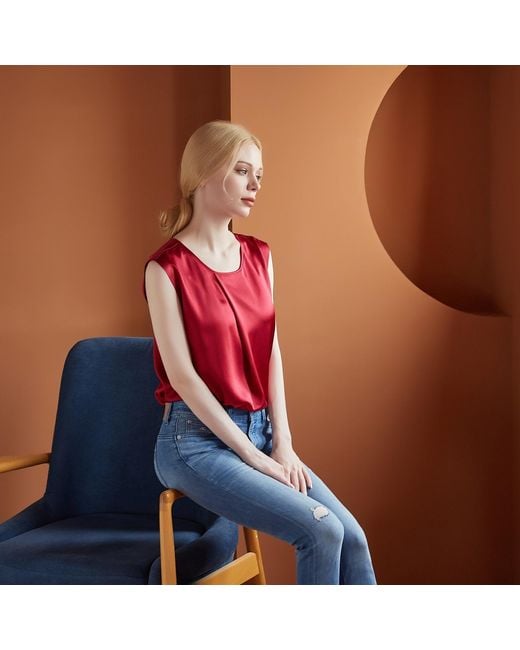 Soft Strokes Silk Red Pure Silk Sleeveless Boxy Fit Cropped Blouse