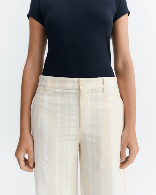 Thinking Mu White Serena Striped Straight Pants